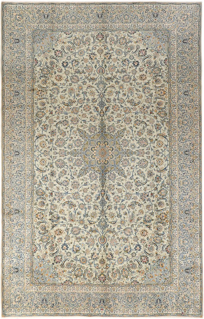 Kashan Tappeto 490x310 Beige (Iran) Annodato A Mano