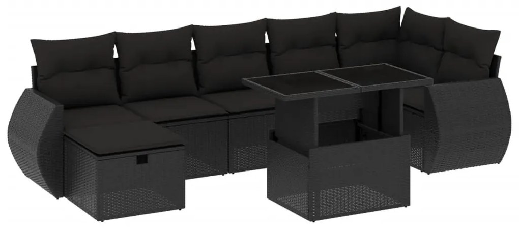 Set divani da giardino con cuscini 8 pz nero in polyrattan