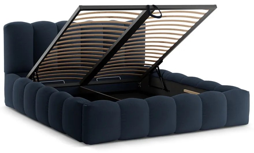 Letto matrimoniale imbottito in blu scuro con contenitore con rete inclusa 180x200 cm Lupine – Micadoni