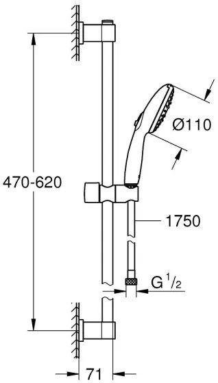 GROHE 26032001 - VITALIO START 110 Set doccia 600 mm, cromo lucido