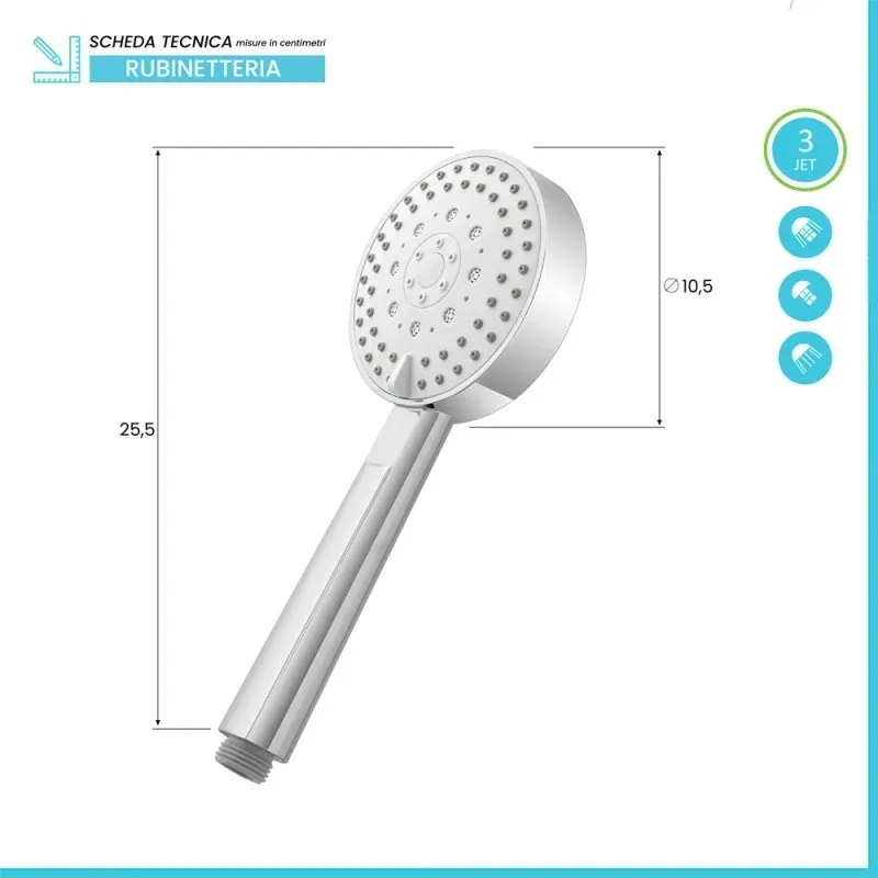 Doccino tondo 25,5cm cromato multigetto a getti concentrici in ABS anticalcare Hidra