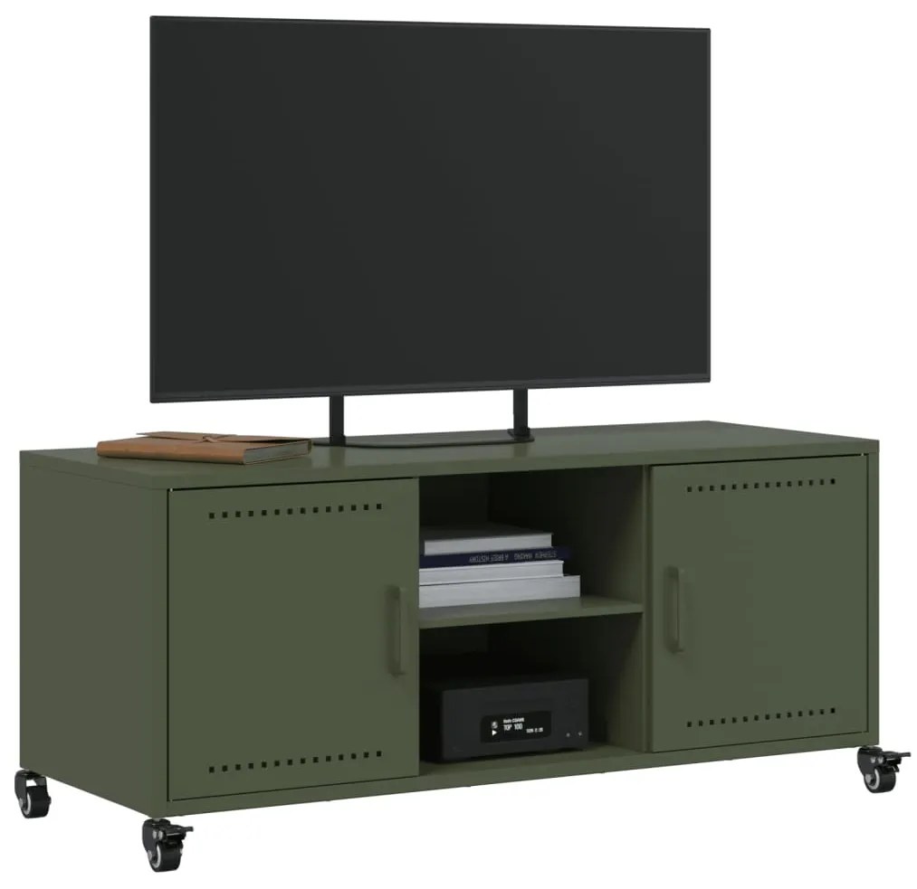 Mobile tv verde oliva 100,5x39x43,5cm acciaio laminato a freddo