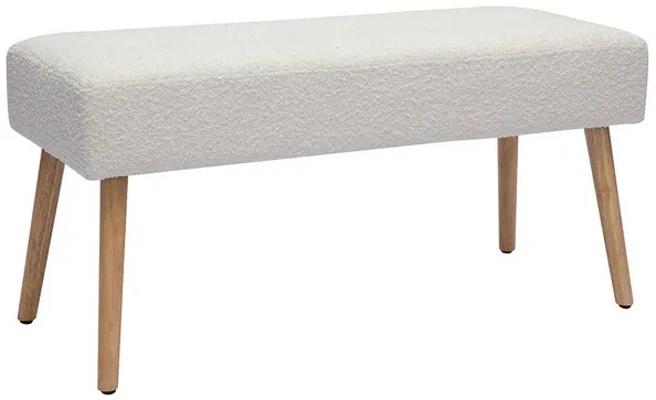 Panca scandinava lavorazione capitonné in tessuto effetto lana bouclé bianco e legno chiaro L96 cm GUESTA