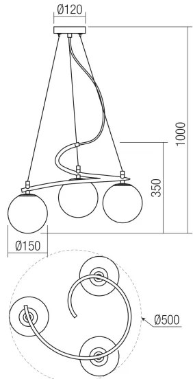 Redo 01-2715 - Lampadario a sospensione con filo VOLLEY 3xE14/28W/230V oro