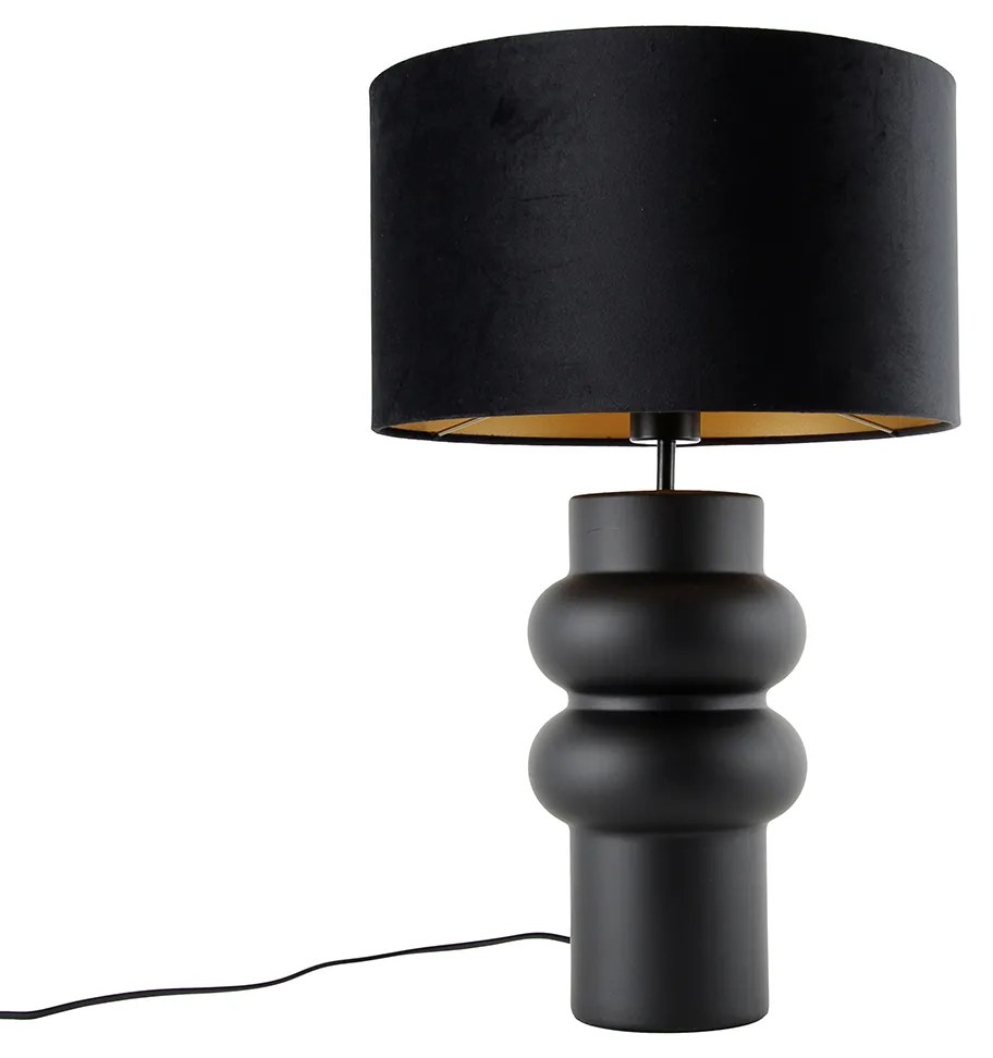 Lampada da tavolo di design con paralume in velluto nero con dettagli oro 35 cm - Alisia