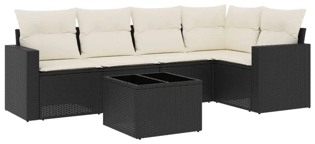 Set divano da giardino 6 pz con cuscini nero in polyrattan