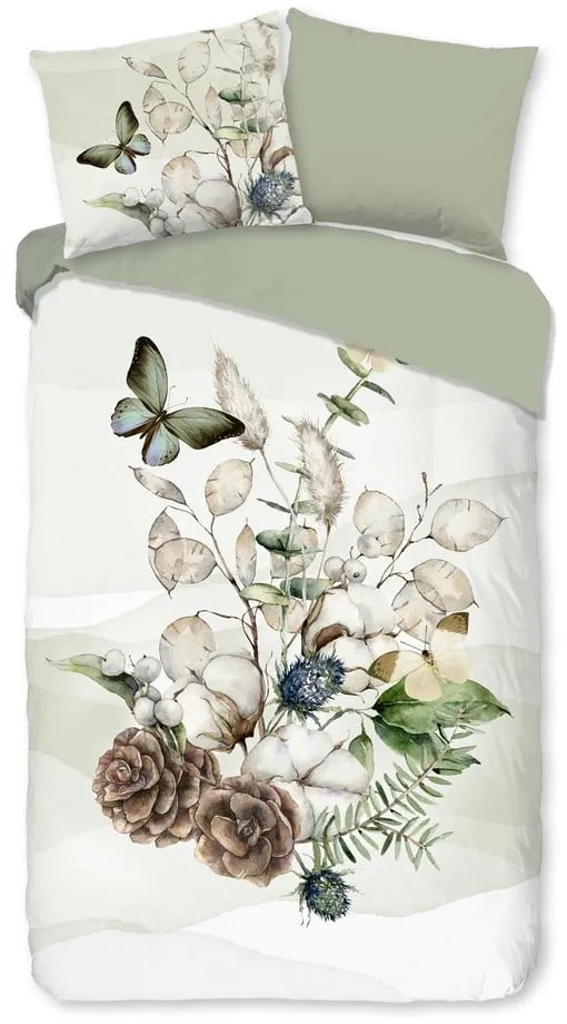 Set lenzuola letto una piazza e mezza in flanella verde-crema 140x220 cm Marjan - Good Morning