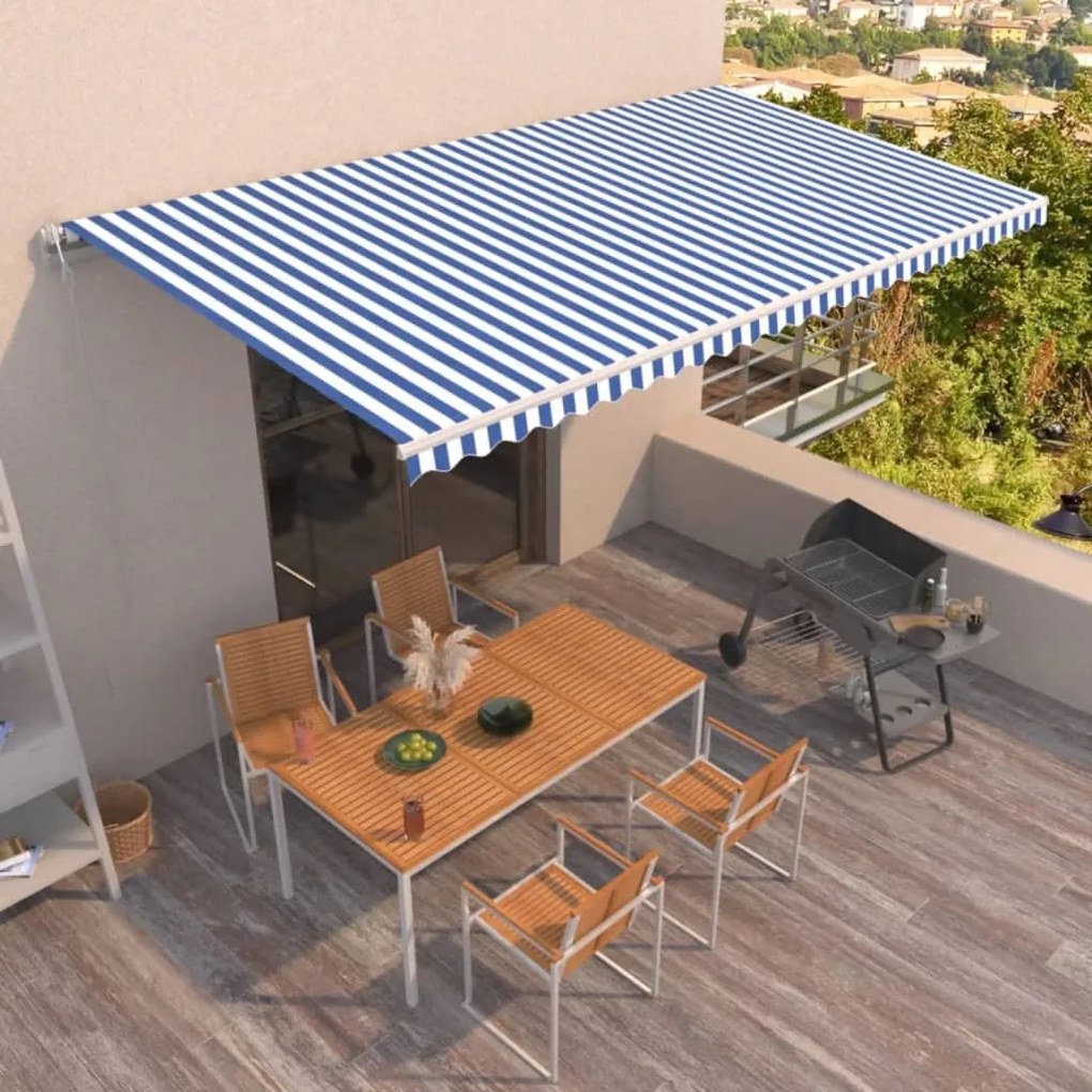 Tenda Da Sole Retrattile Automatica 600x350 Cm Blu E Bianca /
