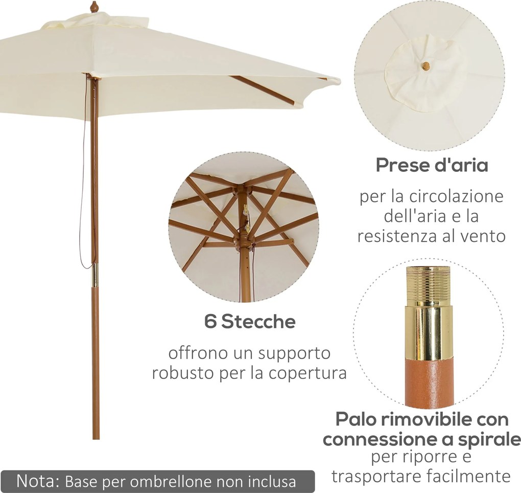 Ombrellone da Giardino 2.5x2.5 m Palo Ø38 mm in Legno Crema...