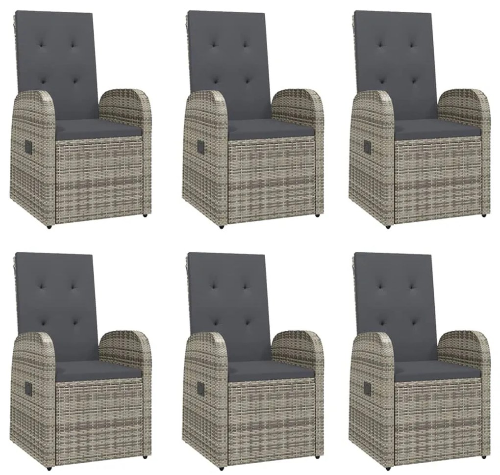 Set da pranzo da giardino 7 pz con cuscini in polyrattan grigio
