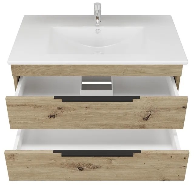 Kamalu - Composizione bagno sospesa 80 cm in rovere naturale spazzolato grezzo | LAC-EFESTO-80