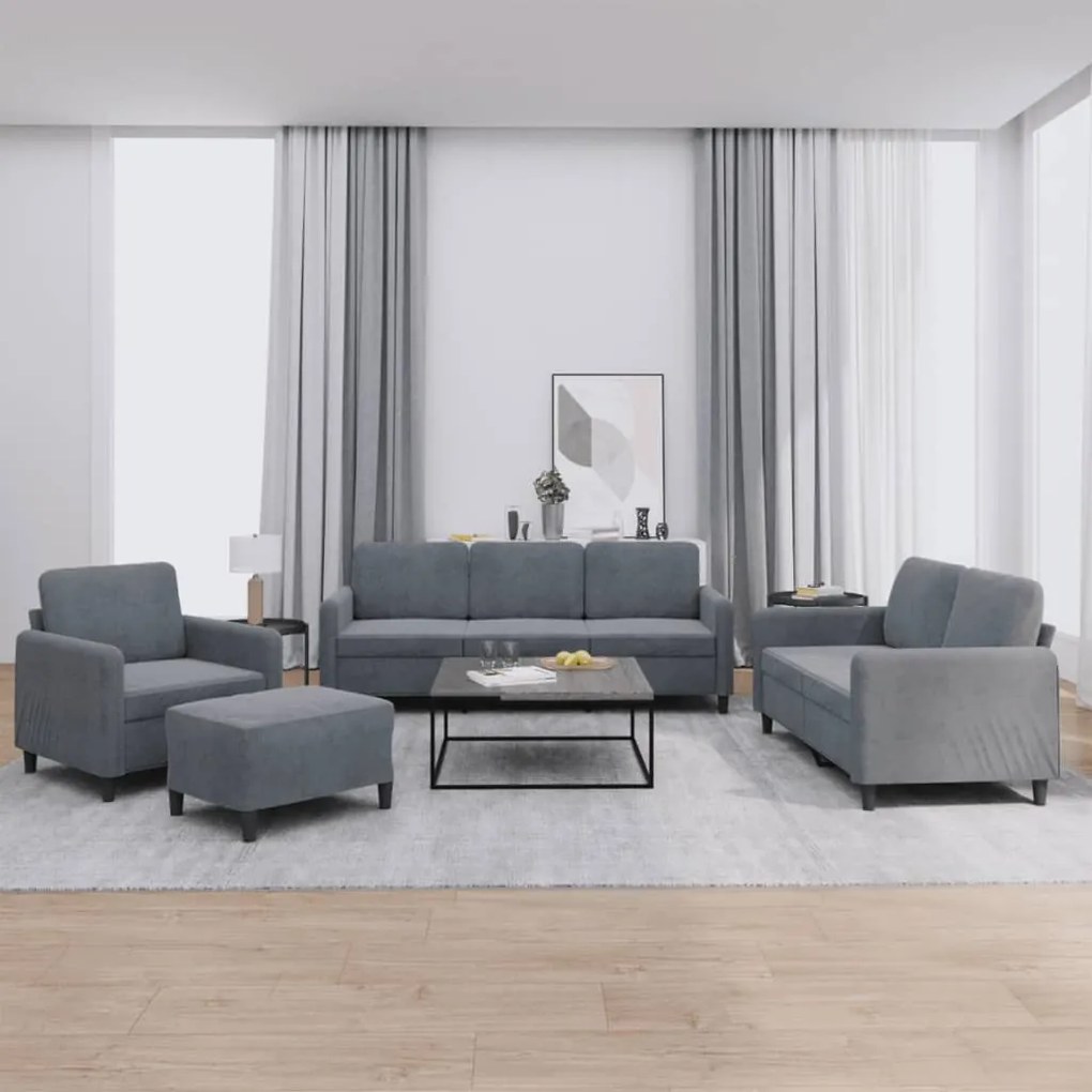 Set Di Divani 4 Pz Grigio Scuro İn Velluto /