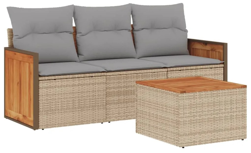 Set divano da giardino 4 pz con cuscini beige in polyrattan