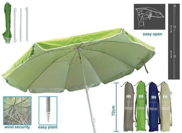 Ombrellone Mare Easy Open Ø200 cm - Compatto, Antivento e Sacca Inclusa