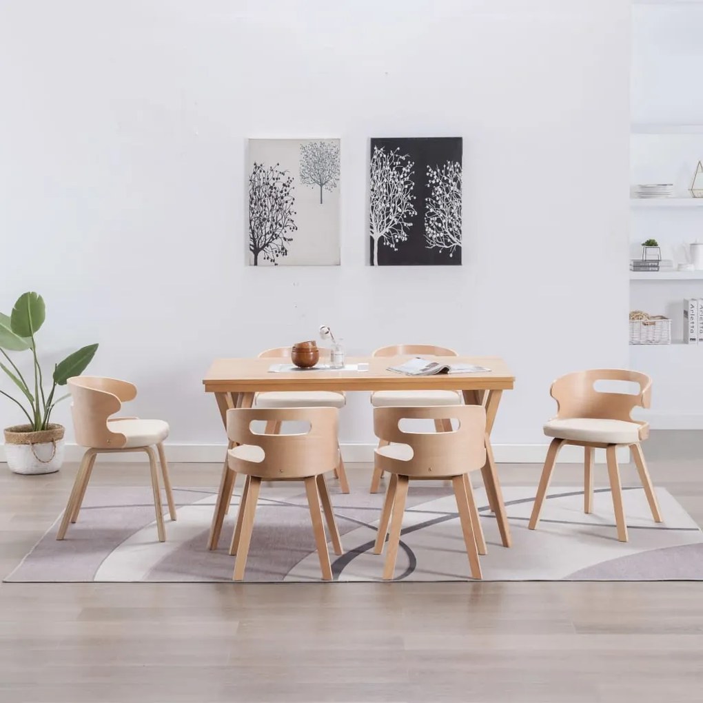 Sedie Da Pranzo 6 Pz Crema İn Legno Piegato E Similpelle /