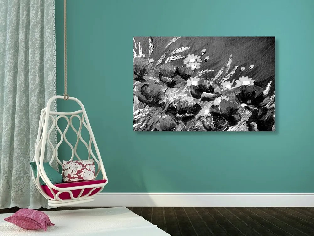 Quadro su tela – Papaveri di campo dipinti in bianco e nero