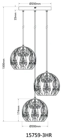 Globo 15759-3HR - Lampadario a sospensione con filo MIKA 3xE27/40W/230V diametro 41 cm