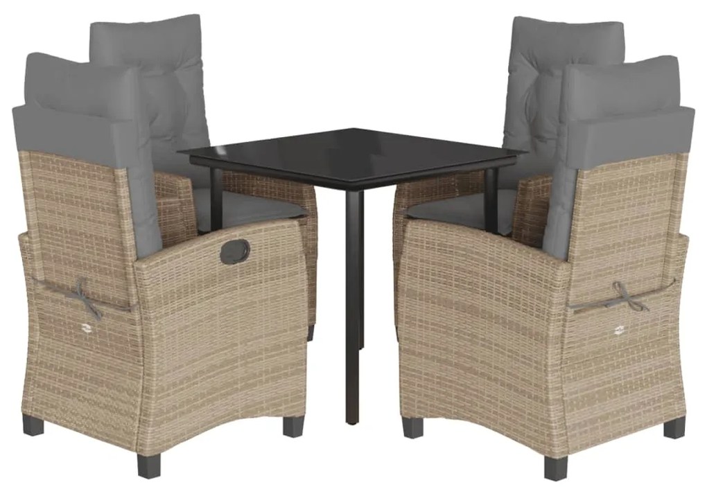 Set pranzo da giardino 5 pz con cuscini beige misto polyrattan