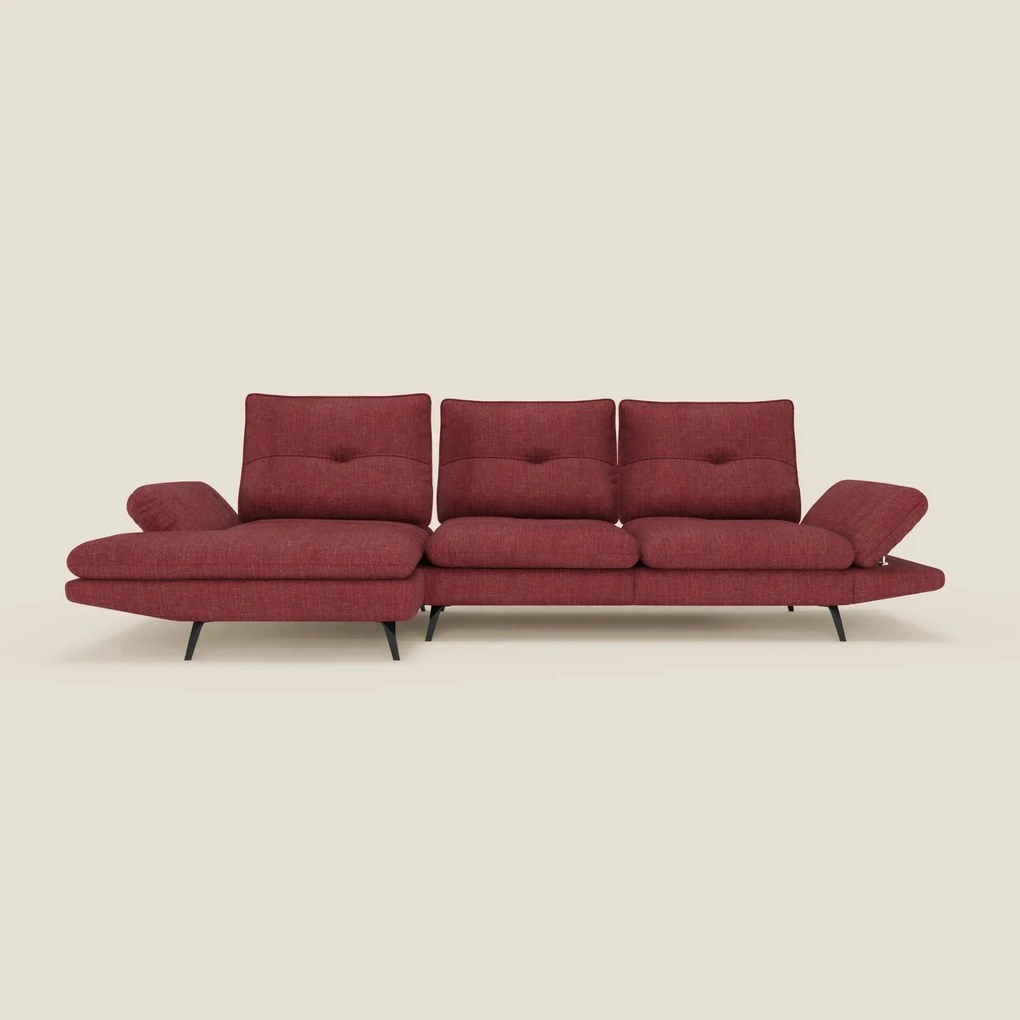 Ardex Divano con penisola - schienali traslanti e braccioli regolabili in elegante tessuto impermeabile T06 rosso