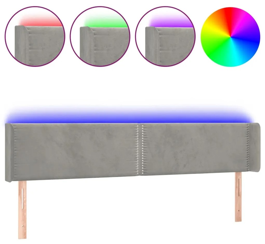 Testiera a led grigio chiaro 203x16x78/88 cm in velluto