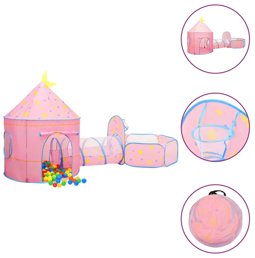 Tenda da Gioco per Bambini con Palline 301x120x128 cm, Tenda da Gioco per Bambini Rosa con 250 Palline 301x120x128 cm II