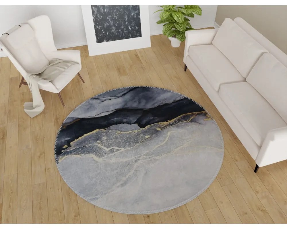 Tappeto rotondo lavabile bianco e nero ø 120 cm - Vitaus