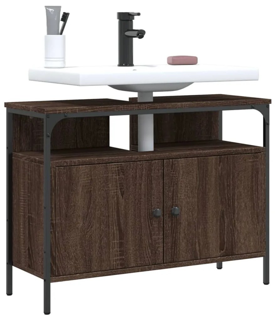 Mobile Lavabo Bagno Rovere Marrone 80x30x60cm Legno Multistrato /