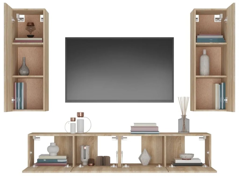 Set di mobili porta tv 4 pz rovere sonoma in legno multistrato