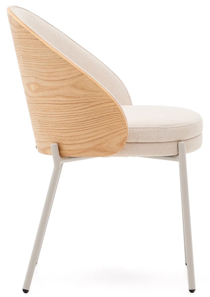 Kave Home - Sedia Eamy in ciniglia beige, impiallacciato in frassino con rifinitura naturale e metallo