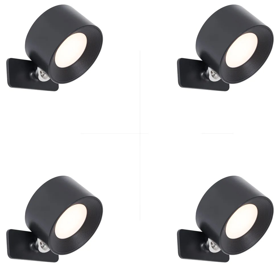 Set di 4 plafoniere e applique moderne nere con LED ricaricabile - Bright