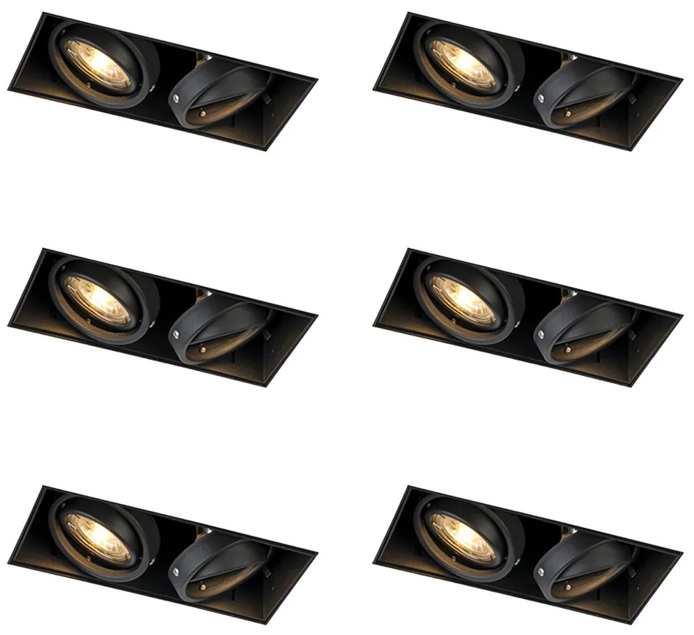 Set di 6 faretti da incasso neri GU10 orientabili senza cornice 2 luci - Oneon