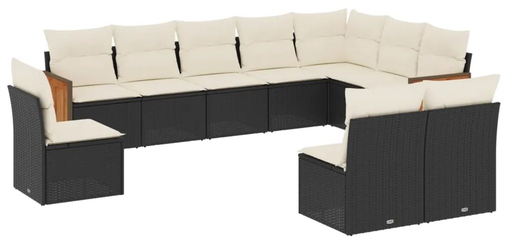 Set Divani da Giardino 10pz con Cuscini in Polyrattan Nero