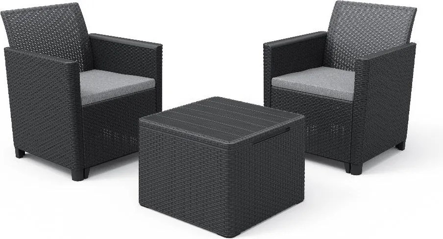 Set Tavolino e 2 Poltrone da Giardino Effetto Rattan Keter Claire Balcony Antracite...