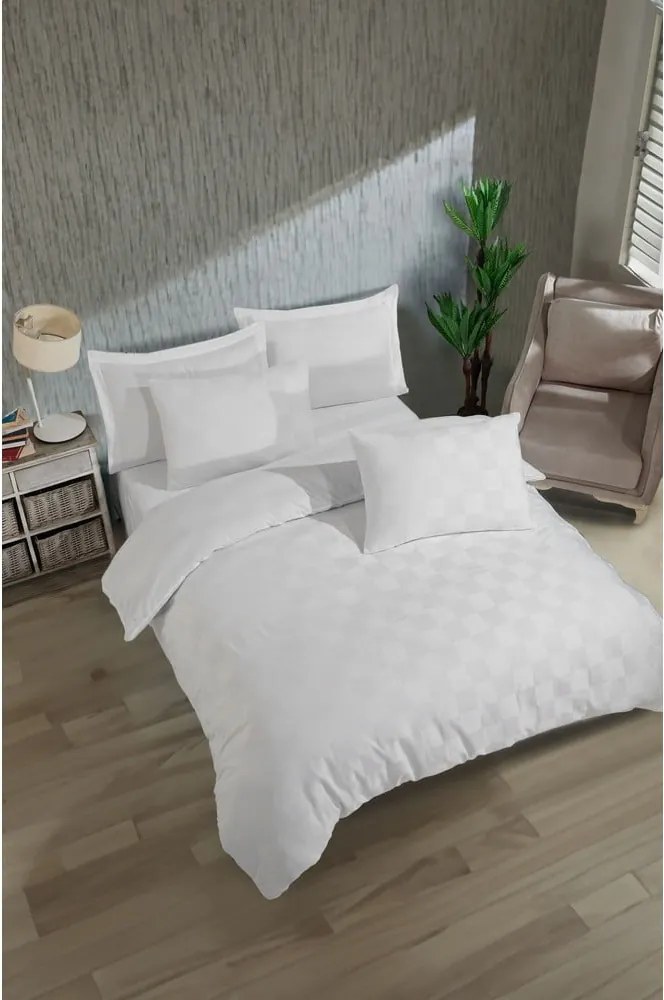 Biancheria da letto bianca in tessuto damascato per letto matrimoniale 200x200 cm Kareli – Mijolnir