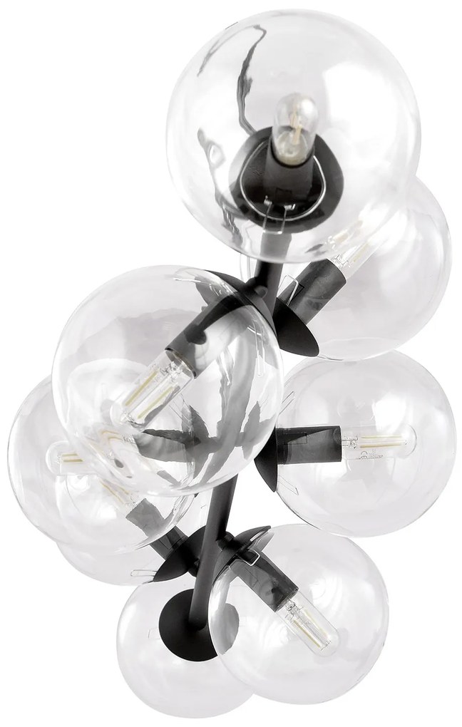 Lampadario Contemporaneo 8 Luci Durga In Acciaio Nero E Sfere Vetro Trasparente