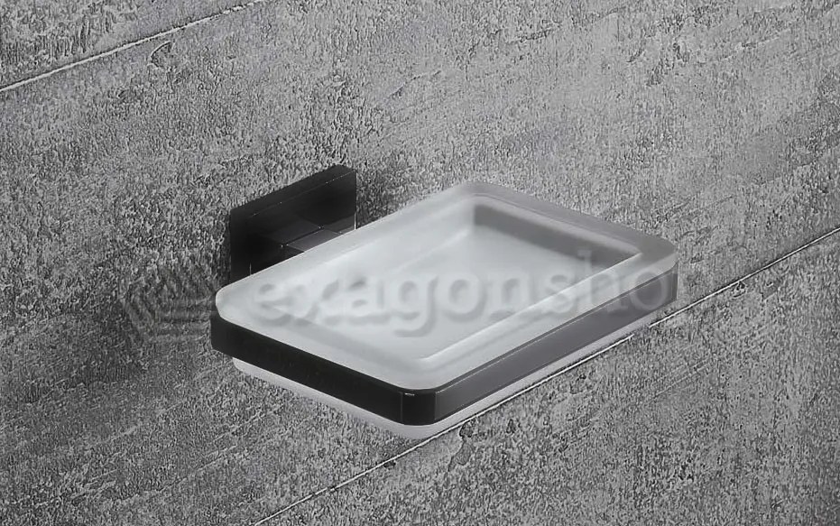 Colombo Design Basiq B37010nm Porta Sapone A Parete Nero Opaco Vetro Acidato Naturale