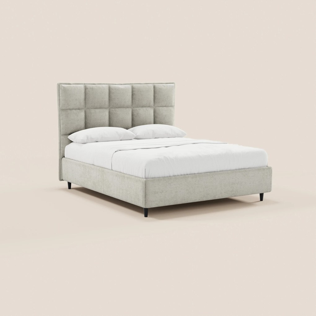 AURO letto imbottito con vano contenitore e testiera capitonné alta in ciniglia Oeko-Tex®