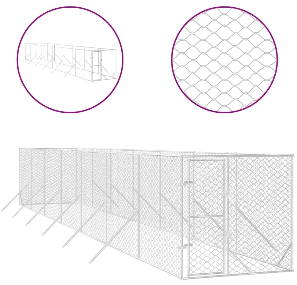 Cuccia per cani da esterno argento 2x14x2 m acciaio zincato