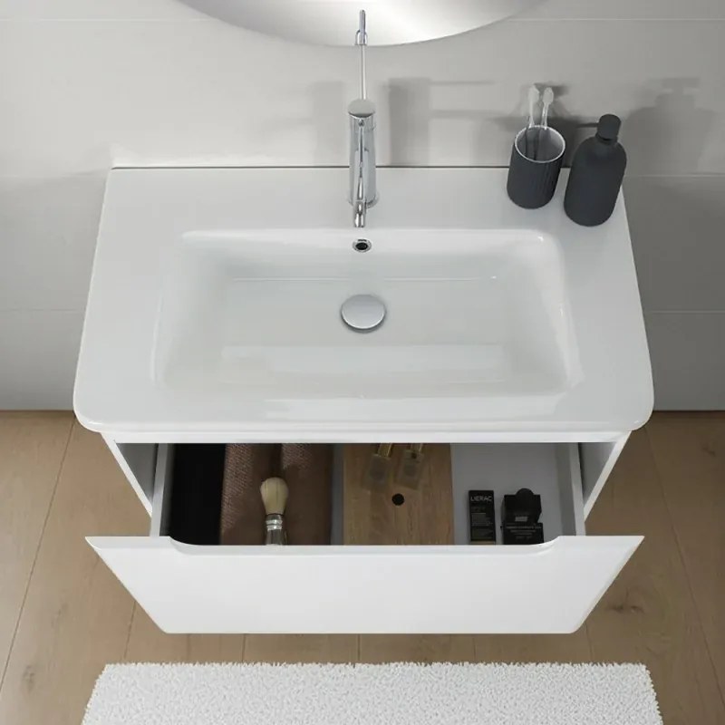 Mobile bagno sospeso 80 cm bianco lucido con specchio 70x90 Stillo