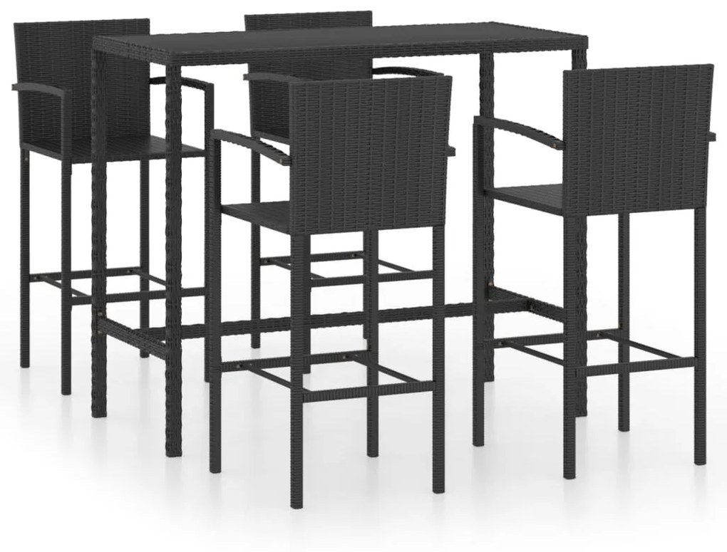 Set da bar da giardino 5 pz in polyrattan nero