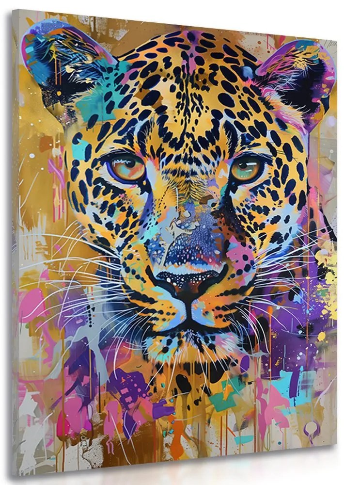 Quadro su tela – Leopardo con imitazione di pittura