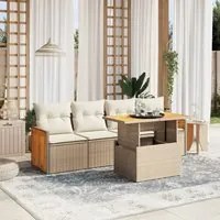 Set Divano da Giardino 5 pz con Cuscini Beige in Polyrattan 3273837