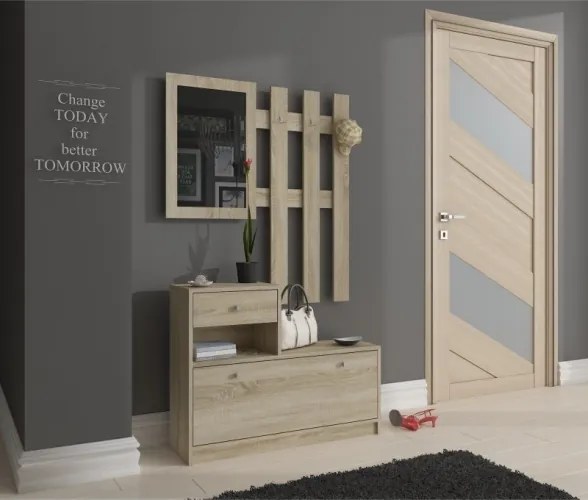 Mobile Ingresso 90 Cm Con Scarpiera Appendiabiti E Specchio Rovere Ralph