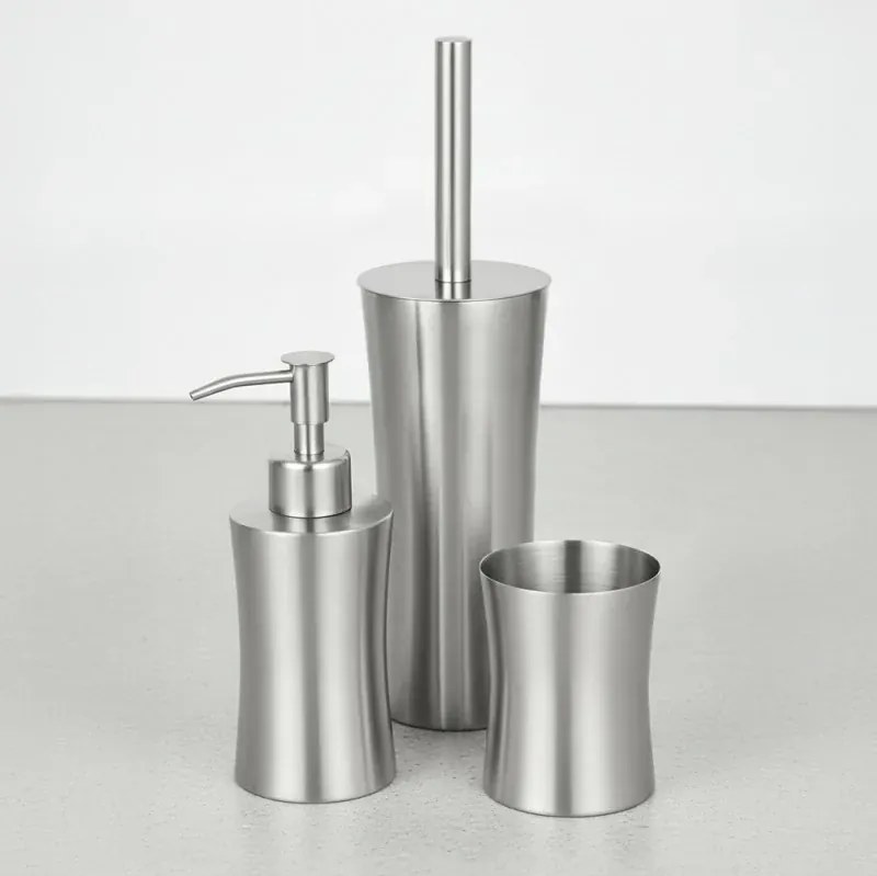 Set accessori bagno con dispenser e porta spazzolino in acciaio inox satinato Lunar