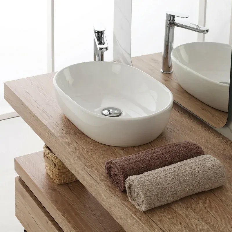 Ciotola da appoggio in ceramica ovale 47,5x34 cm bianco lucido