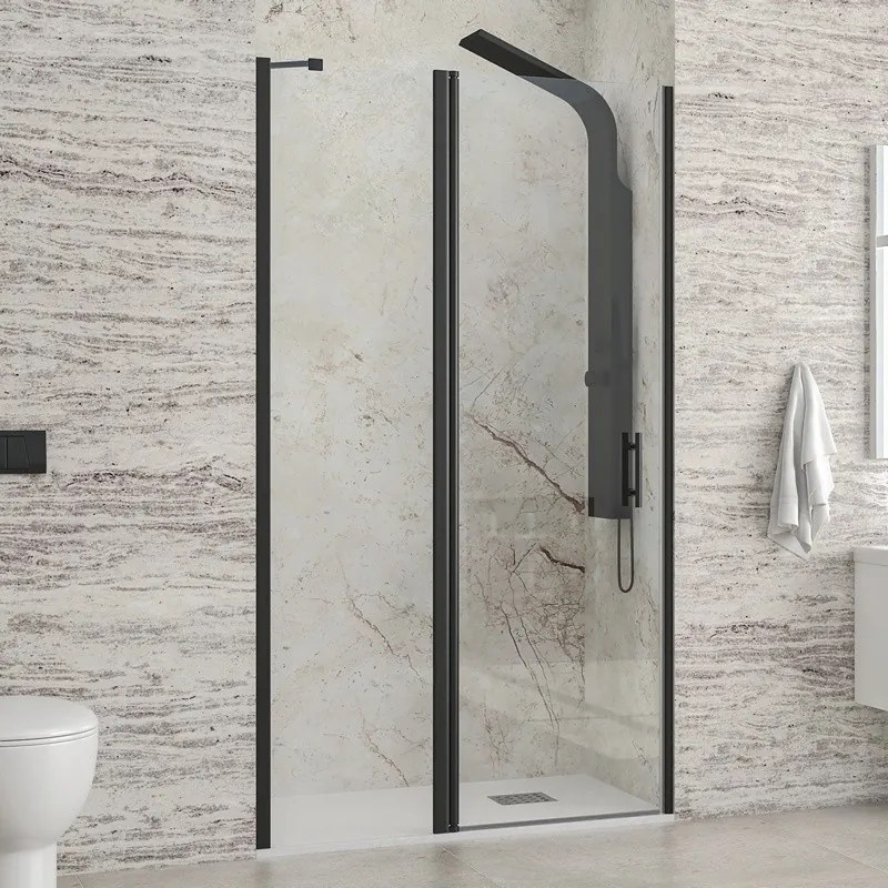 Kamalu - Porta doccia battente 100-105cm e fisso colore nero | KPX4000N