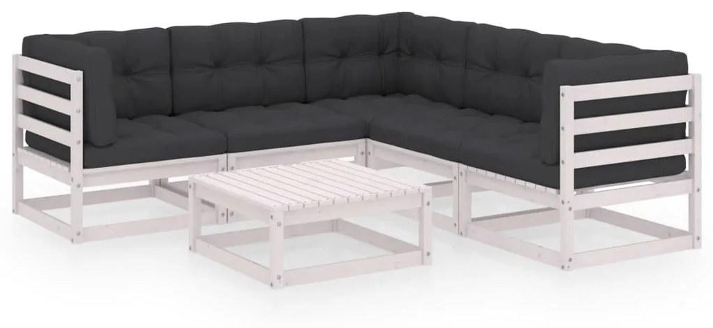 Set divani da giardino 6 pz con cuscini legno massello di pino