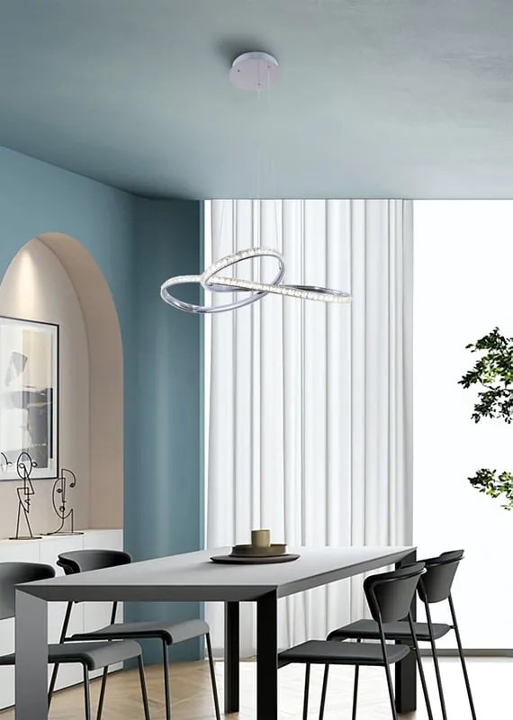 Lampadario LED glamour Kim cromo Ø58cm, luce naturale 3050 lumen, NOVECENTO