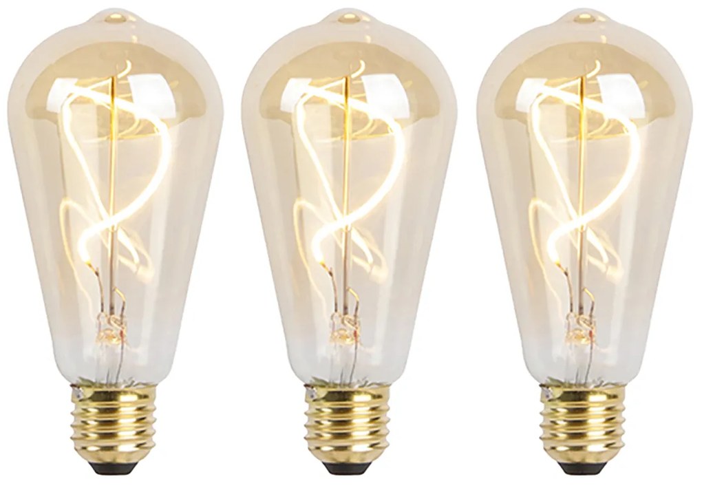 Set di 3 lampadine LED a spirale E27 dimmerabili ST64 oro 4W 270lm 2100K
