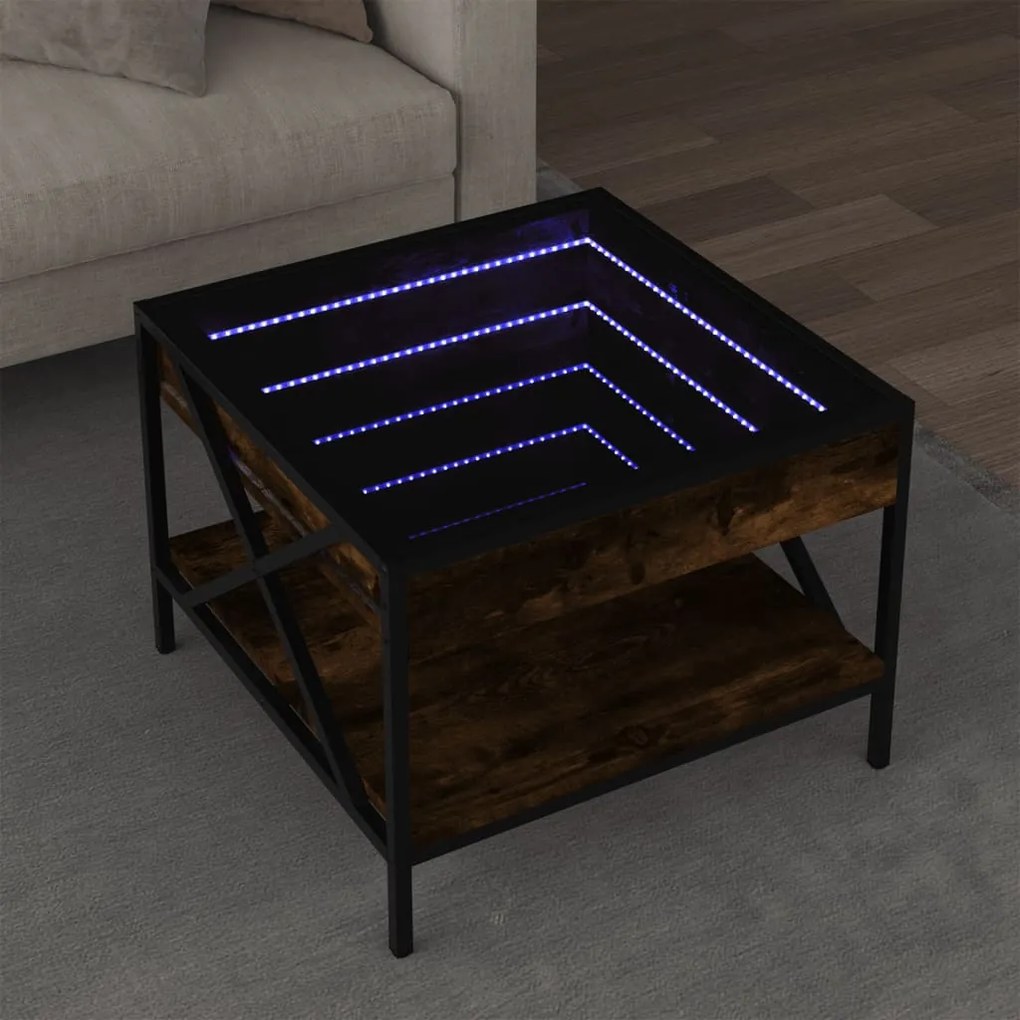 Tavolino Da Salotto Con Led Infinity Rovere Fumo 50x50x38 Cm /